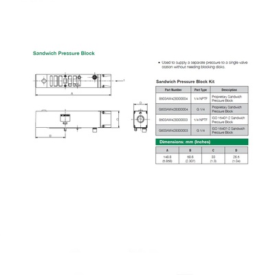 G503AW428300004 NUMATICS/AVENTICS SANDWICH PRESSURE BLOCK<BR>503 SERIES 1/4" G (PTY)